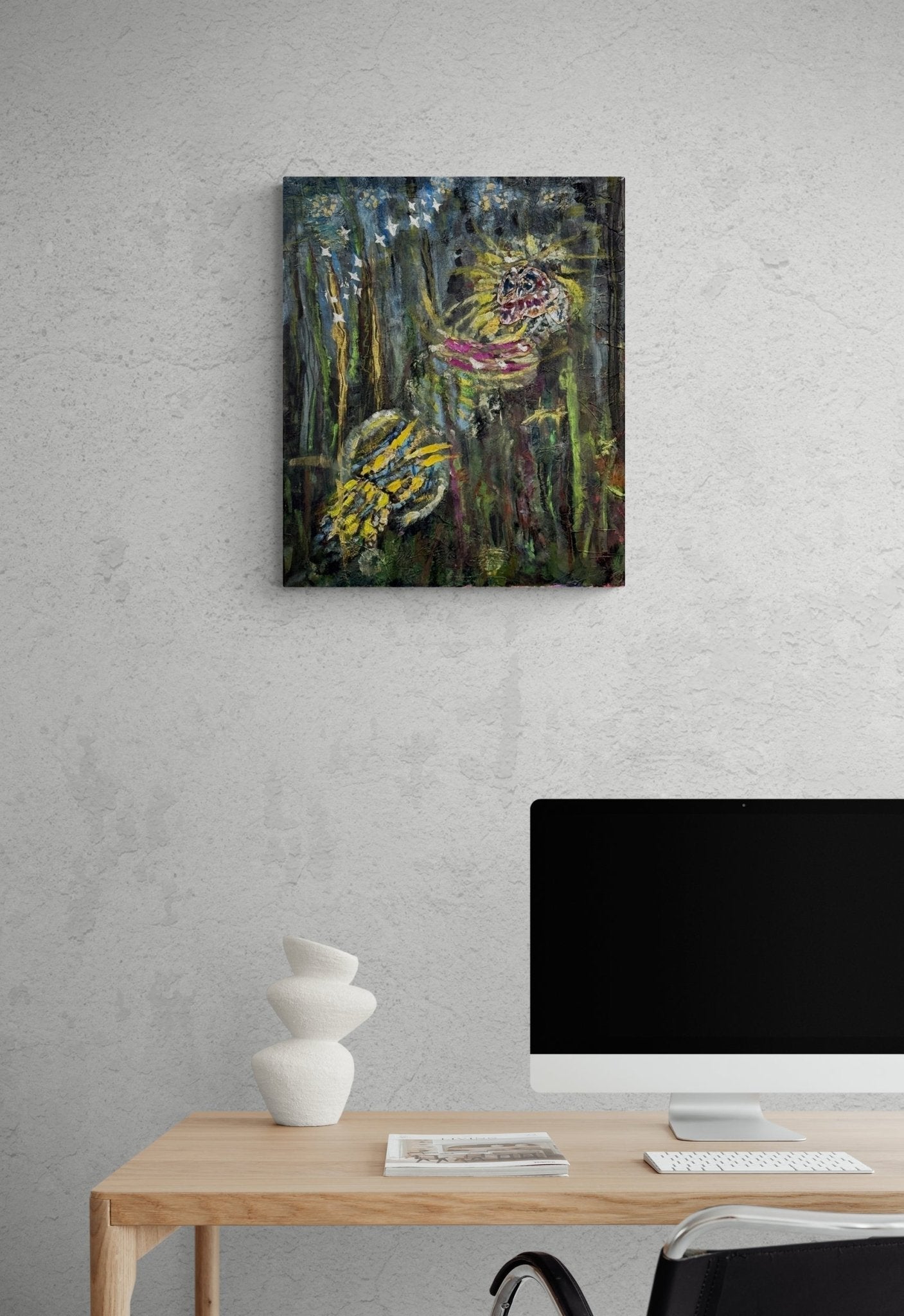 Peacock watches owl - Bunter Fine Art