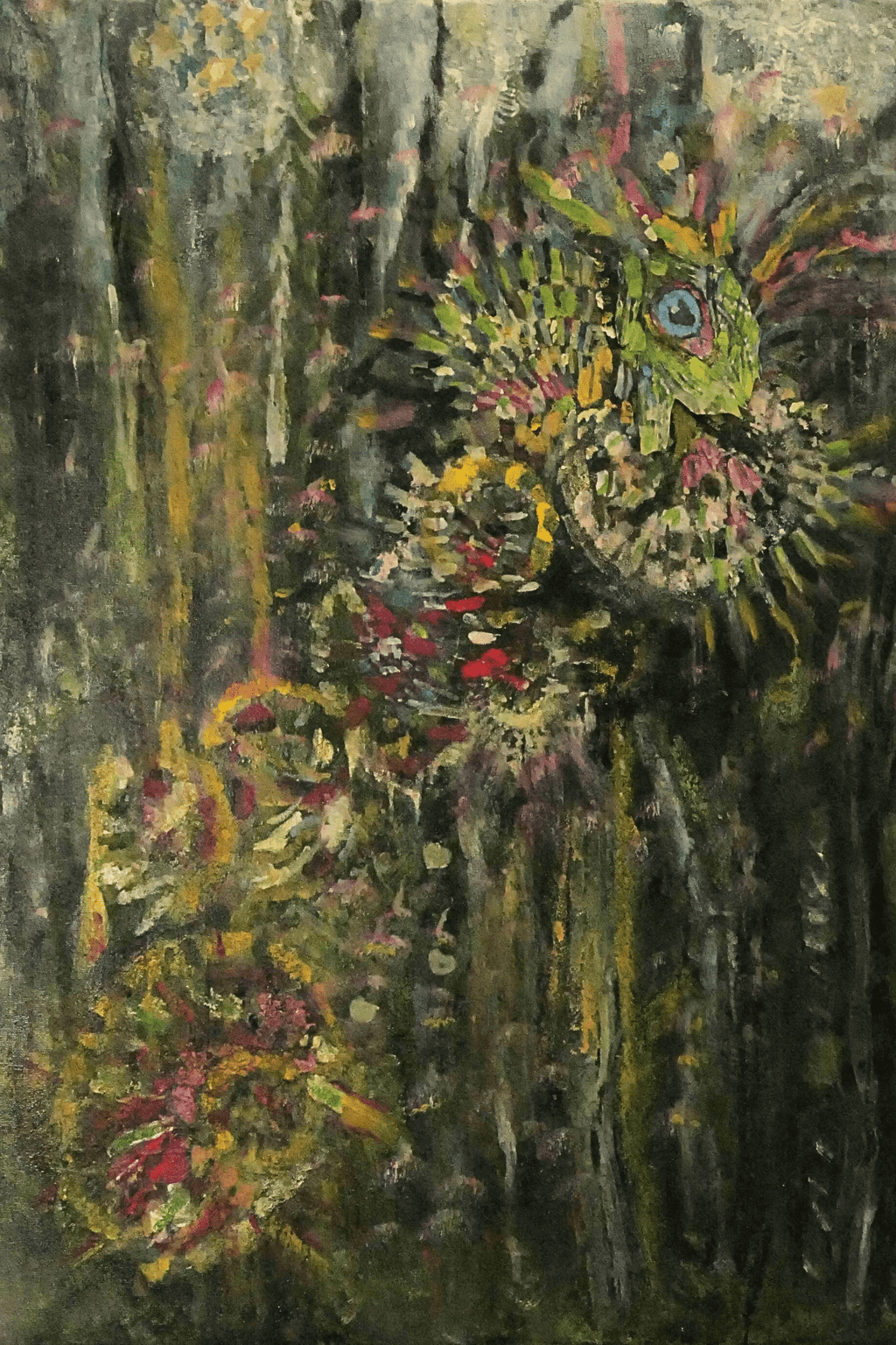 Peacock watches owl - Bunter Fine Art