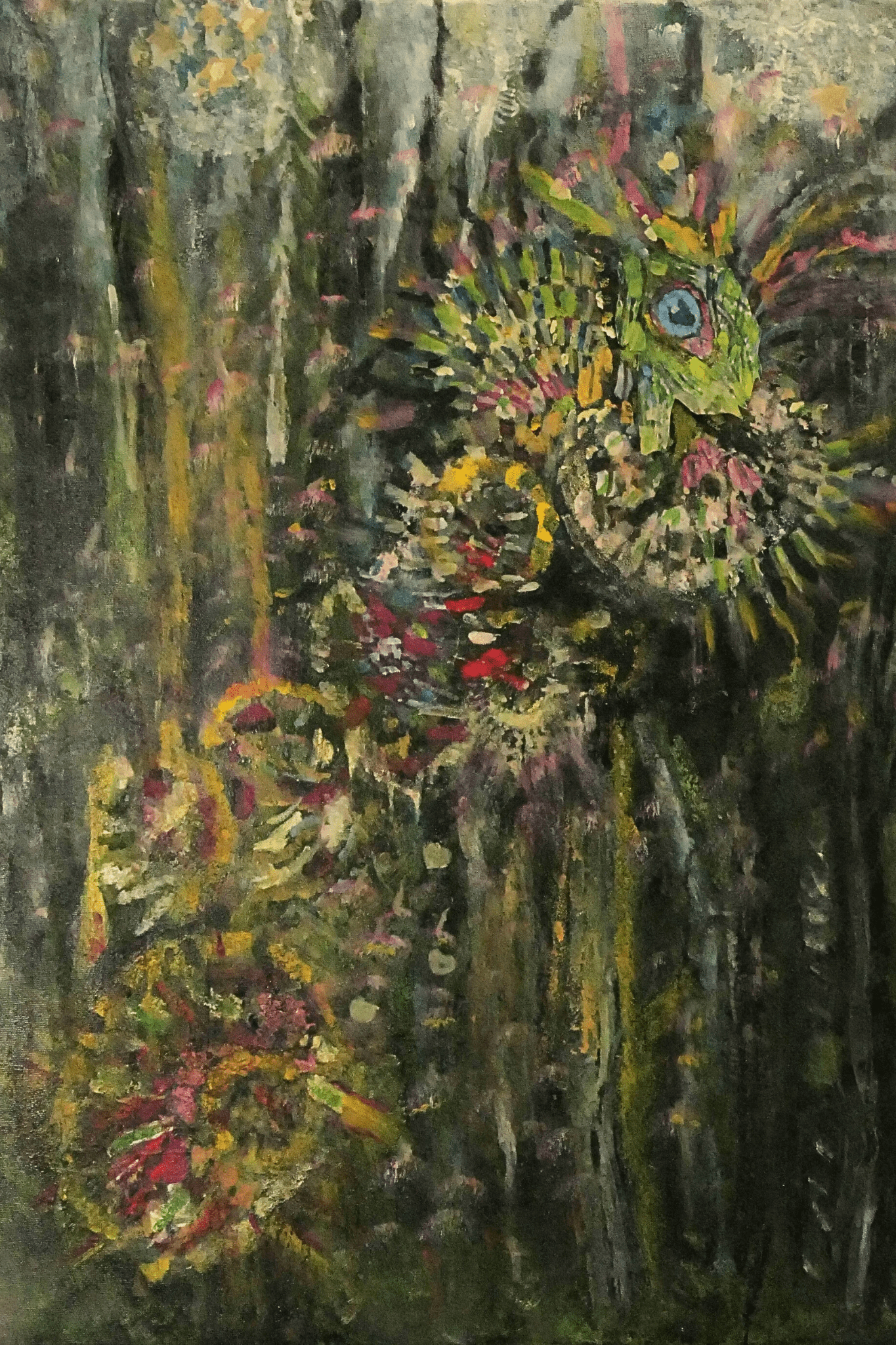 Peacock watches owl - Bunter Fine Art