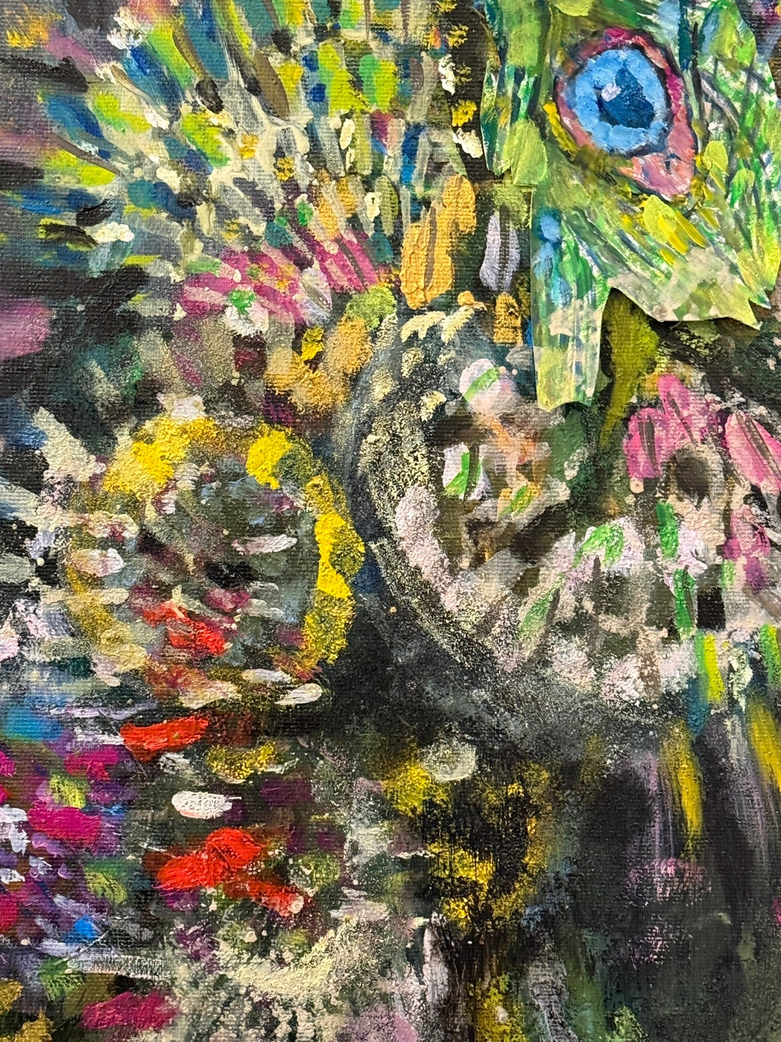 Peacock watches owl - Bunter Fine Art