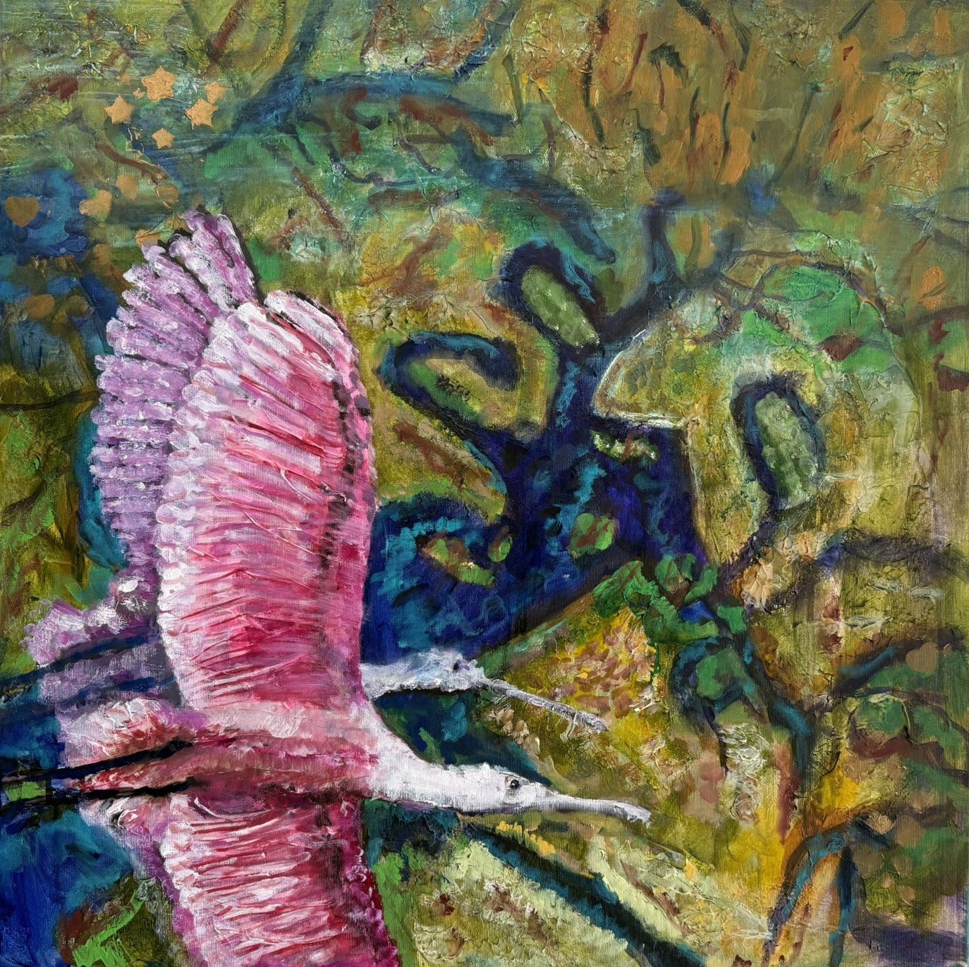 Spoonbillbirds flying over Florida Mangroves - Bunter Fine Art