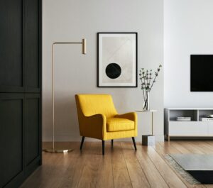 Illustrative Raumvisualisierung mit einem Original von Bunter Fine Art; kein ausgeführtes Home-Staging-Projekt.